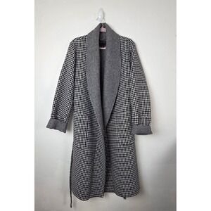 Bernardo Nordstrom Houndstooth Double Face Longline Coat Wool Blend Belted Wrap